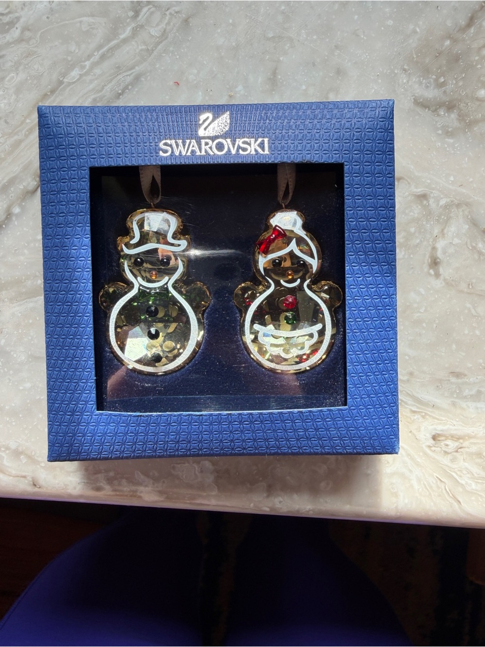 Swarovski Gingerbread Snowman Couple Ornaments